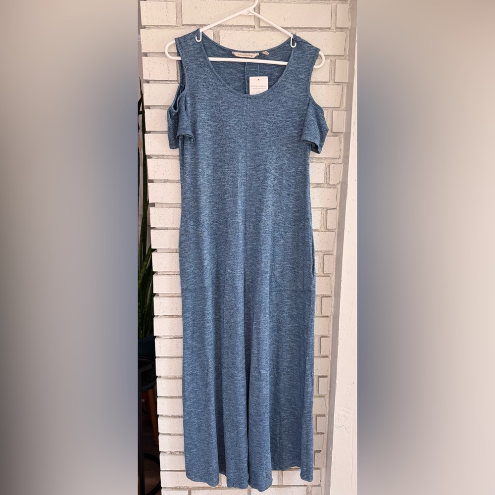 Soft Surroundings‎ NWT Cold Shoulder Maxi Dress Blue Soft Stretch Knit Relaxed